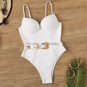 Women's Swimwear Sexy Push Up Underwire Swimwear Women Solid White Black Padded Buckle One Piece Swimsuit Beach Bathing Suit Bodysuit Monokini T240328