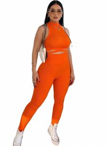 Weird Puss Ribbed Women 2 Piece Set Tracky Stretchy Sporty Irregular Tank Tops+Leggings Matching Streetwear Skinny Outfits J9pf#