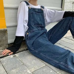 الجينز للسيدات الكوريين الدنيم الفضفاضة النساء ربيع الخريف جينز على نطاق واسع الساق الجينز خمر حمالات Maxi الفضفاضة