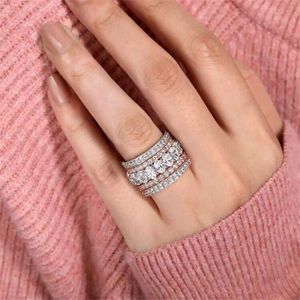 Choucong Brand Unique Wedding Rings Luxury Jewelry 925 Sterling Silver Rose Gold Fill Oval Cut White Topaz CZ Diamond Gemstones Wo291k