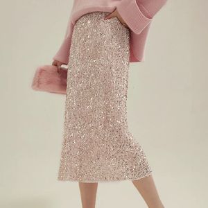 Women Sequin midi spódnica szampan czarny brokat cekinowany aksamitne damskie strój nocny zużycie 240326