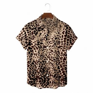Mens Summer Hawaiian Leopard Print Pattern 3D Print Shirt Tops Beach Style Turn-down Collar Butt Mangas Curtas Camisas Casuais s6gO #