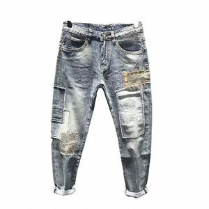 2024 Nya vintage Fi Men's Luxury Jeans Korean Style Casual Stretch Slim Fit Denim Hip-Hop Patchwork Jeans For Men Ripped M0ZL#