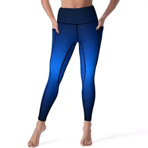 Женские леггинсы цвета электрик, синие штаны для йоги, сексуальные минималистичные светящиеся градиентные леггинсы для тренировок на заказ с высокой талией, женские леггинсы