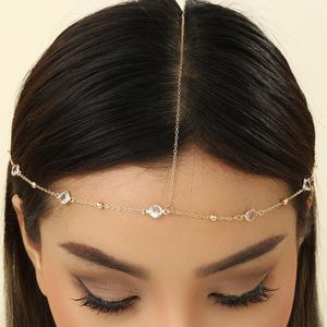 Hair Clips QIAMNI Elegant Bling Crystal Forehead Chain Jewelry Boho Tiara Headpiece Bridal Head Wedding Headwear Accessories Gift