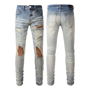 Calças de brim dos homens clássico hip hop calças estilista jeans angustiado rasgado motociclista jean magro ajuste motocicleta jeans 384
