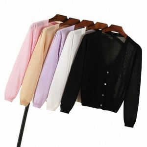 Verão Cardigan Mulheres Blusas Com Decote Em V Crochet Top Roupas Cortadas Butt-down Outerwear Bonito Malha Senhoras Suéteres Preto Básico M7xa #