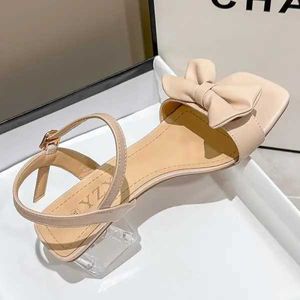 Sandals Beige High Heel Fashion Womens Shoes 2024 Large Medium Black Luxury Summer New Stud Girls Comfortable Low Roman H240328T2NH