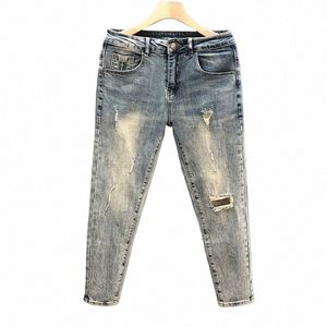 новые модные роскошные винтажные узкие джинсы для мужчин, стильные и удобные повседневные синие джинсы для бойфренда с однотонным дизайном W7XZ #