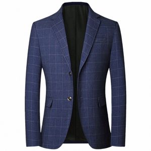 Nova primavera outono blazers homens fino ajuste britânico xadrez terno formal jaqueta festa de casamento busin casual blazers masculino terno casual e4s3 #