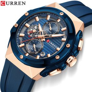 CURREN 8462 Multifunctional Silicone Tape Sports Six Needle Calendar Waterproof Casual Men's Fashion Watch