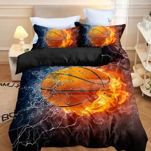 Bettwäsche-Sets Basketball Bettbezug 3D Feuer Wasser Ball Muster Set Jungen Sport Thema Tröster für Kinder Teenager Schlafzimmer Dekor