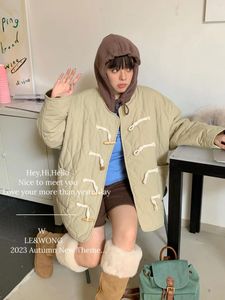 Jaquetas femininas inverno 2024 casaco de algodão com capuz versão coreana croissant pão engrossado maré