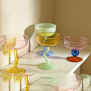 둥근 보울 고블릿 디저트 유리 머그 컵 S 자형 컵 스템 아이스크림 그릇 컵 밀크 쉐이크 디저트 컵 색상 보로 실리케이트 유리 240307