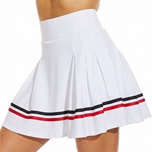 Placcato Stripes Pantaloni sportivi da donna Gonna a vita alta Traspirante Corsa Esercizio Gonna corta Gonna da tennis ad asciugatura rapida