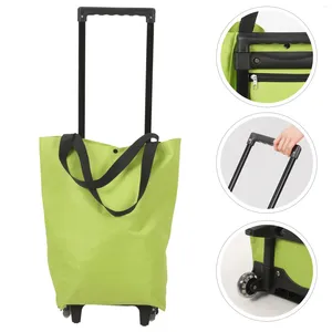 Storage Bags Shopping Tug Bag Trolley On Wheel Reusable Grocery Large Pouch Folding Foldable With Tension Rod