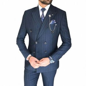 Wysokiej jakości garnitury dla mężczyzn Blazer granatowy szczyt Lapel luksusowe stroje Formalne 2 szt. Spodnie kurtki ustawione kostium Homme Evening Blazer R4ZQ#