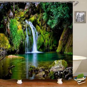 Cortinas de chuveiro cenário de cachoeira 3D Cenário de cortina de cortina de poliéster Banheiro à prova d'água com ganchos Bath 180 200 200