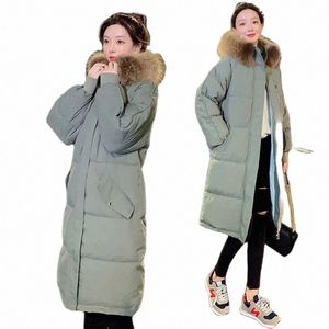 fall Winter New Down Cott-Padded Women's Fur Collar Coat Over The Knee Lg Women's Loose Wild Trend Casual Warm Outerwear m8yo#