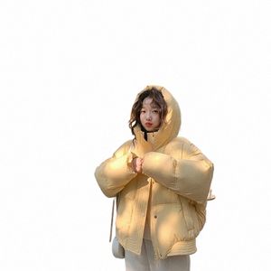 cjfhjeフード付きショートパーカーの女性ストリートウェアクロップダウンコート韓国の濃い暖かいパフジャケット冬のコットパッドデッドアウトウェア新しいR07e＃