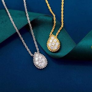 Brand Pure 925 Sterling Silver Jewelry For Women Water Drop Diamond Pendant Gold Necklace Cute Lovely Design Fine Luxury205I