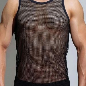 American Style Summer Mesh Breattable Vests Man Sheer Thin Style Solid Color Bottoming Shirt 240327