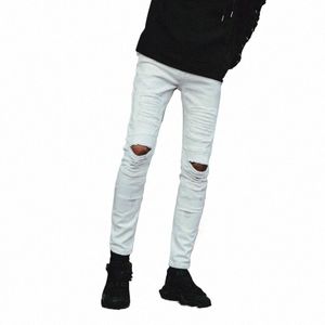 2021 Men'S Stretch Skinny White Jeans Hombre Fi Denim Trousers Male Hip hop Spring Autumn Ripped Jeans Cott Pants T9mV#