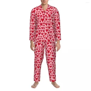 Casa roupas corações núcleo pijamas conjunto dia dos namorados romântico pijamas masculino manga longa casual lazer 2 peças pijamas tamanho grande