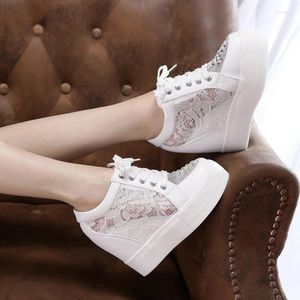 Casual Shoes 2024 Autumn White Hidden Wedge Heels Woman Bling Platform Hiss 10 cm High-Heels Walking Sneakers Women