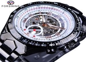 Forsining Top Brand Luxury Men Automatic Watch Business Black Stainless Steel Skeleton Open Work Design Racing Sport Wristwatch SL4265293
