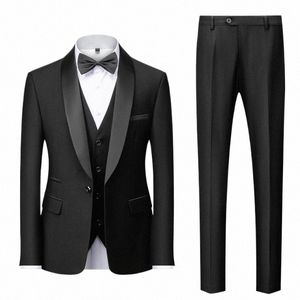 m-6xl Men's Casual Busin Have Smoking Suit High End Brand Boutique Fi Blazer Vest Pants Groom Wedding Dr Party Suit p58q#