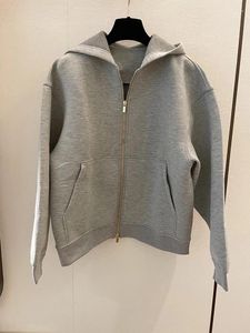 Felpe con cappuccio da donna Moda breve stile grigio Felpa con cappuccio per donna Alta qualità 2024 Casual con cappuccio Ricamo Loose Fit Solid Zip-Up