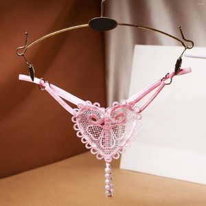 Mutandine da donna Intimo dolce trasparente Con apertura sul cavallo Perizoma Ricamo Lingerie sexy Perizoma erotico con perline T-Back