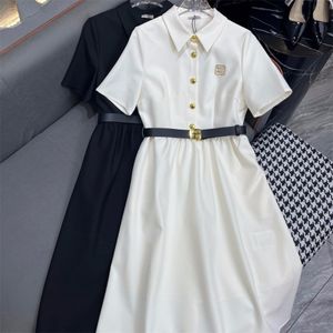 New women's designer dress Lapel Classic fashion dress letter gold thread embroidered embellishments with belt dress