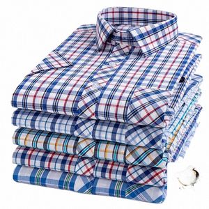 plaid Short Sleeve Shirts For Man Cott Checked Colorful New Fi Summer Young Boy Beach Clothing Cfortable Casual Shirts k0W5#