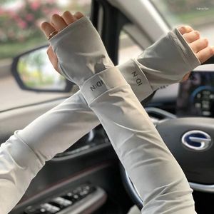 Knäunderlag Summer Ice Silk Sun Protection Sleeves Driving handskar Lång fingerlös sval arm varmare fast färg utomhusstrand