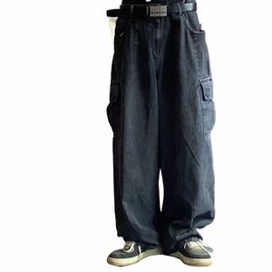 houzhou workowane dżinsy spodnie męskie spodnie dżinsowe czarne szerokie nogi spodnie męskie dżinsy oversize cargo koreańskie streetwear hip hop harajuku 01k3#