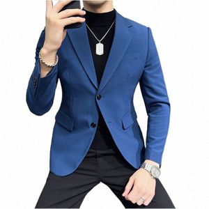 Herrfjäder/hösten 2022 Blazers Högkvalitativ fast färg Casual Busin/Wedding Men's Slim Fit Fi Groom Suit Tuxedo Dr O34F#