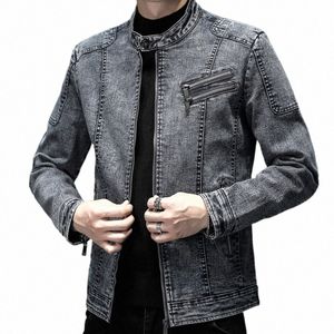 Vintage denimjackor män kläder smala passar solid master jeans kappa fi stand kläder för män svartblå casaca hombre y5wz#