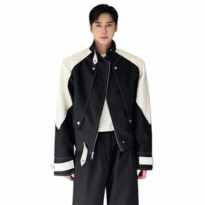 luzhen Trendy Men's Jacket Korean Leather Color Ctrast Spliced Design Coat 2024 New Stylish High Quality Street Clothes 032f23 K9ff#