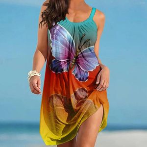 Casual Dresses Butterfly Print Holiday Tank Dress For Women Robe Femme Bohemian Beach Sexiga remmar Camisole Party Evening Evening