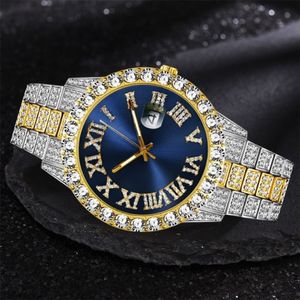 Mrożone zegarek luksusowe marka pełne diamentowe zegarki męskie aaa cZ kwarc męski zegarek wodoodporny hip -hopowy prezent zegarowy dla me2497