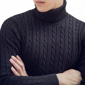 vinter män pullover topp turtleneck lg hylsa tjock varm tröja smal pullover casual knitwear elasticitet stickkläder män kläder 87cz#