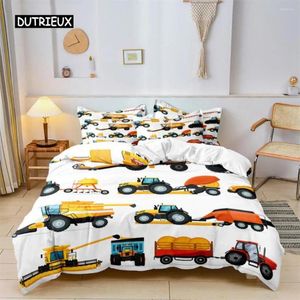 Bettwäsche Sets Jungen Cartoon Auto Bettdecke Set Baufahrzeuge Tröster Kid Machinery Truck Weiches Polyester Dekor