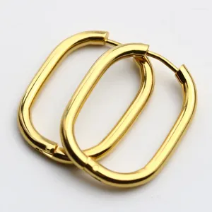 Hoop Earrings Simple Design Geometric Rectangular Lock Buckle Stainless Steel Gold Color Oval Shape Small Women Party Jewelry