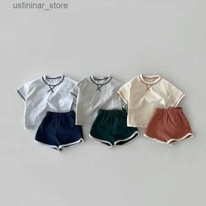 T-shirts 2023 Summer New Baby Short Sleeve Clothes Set Boys Girls Solid T Shirts + Shorts 2pcs Suit Cotton Kids Toddler Casual Outfits24328