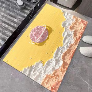 MATS DIATOMACEOUS MUD 3D OIL PAINTE FLOOR MAT ENTRAWER DOOROMAT家庭用防止マットバスルーム吸収パッド