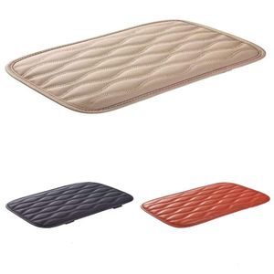 Upgrade PU Leather Wave Embroider Car Armrest Mat Center Console Arm Rest Protection Cushion Auto Armrests Storage Box Cover Pad