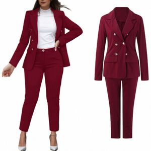 2023 Women's Two Pieces Pant Sets Formal Busin Double Breasted Blazers Jacket And Pants 2 Piece Set Elegant Ladies Pant Suits z9CU#
