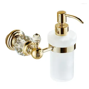 Dispensador de sabão líquido, cristal de latão dourado com acabamento prateado, recipiente de vidro fosco europeu, produtos de banheiro